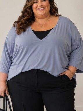 Maggie Barnes 4X Blue Lavender Layered Stretch Blouse Plus Size 30/32